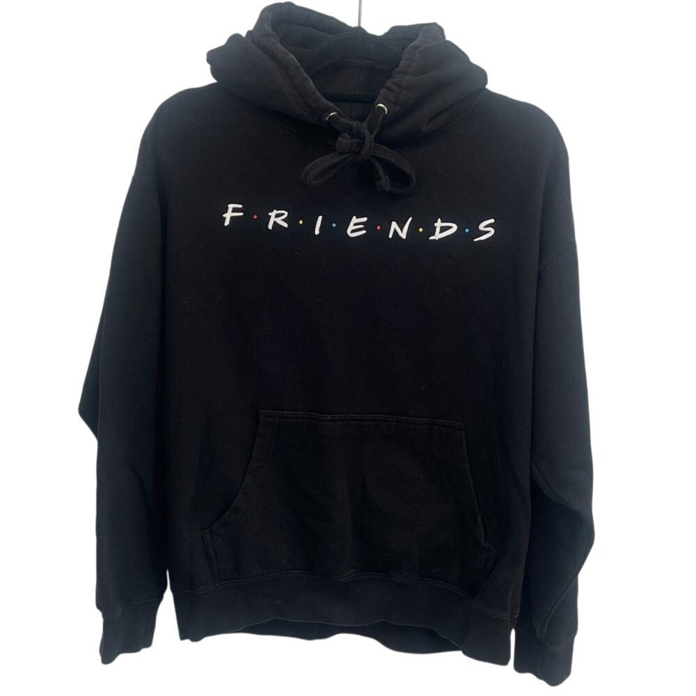 Friends Hoodie Sweatshirt Black LS Multicolor Logo Unisex Made in Pakistan Large